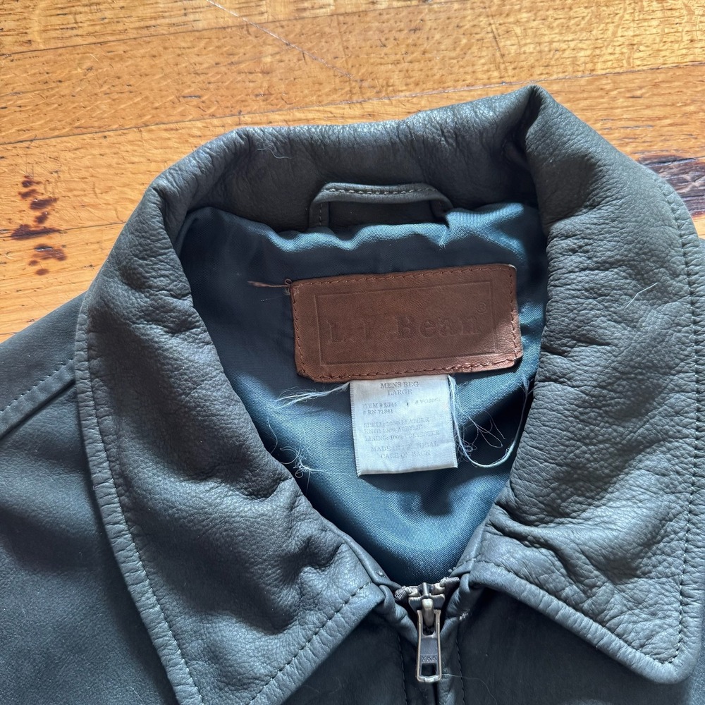LL Bean Bomber Jacket Mens Large Gray Excellent 70s Vintage Leather Grail - Picture 3 of 5